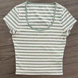 Hollister Sage and White Striped Short Sleeve Tee